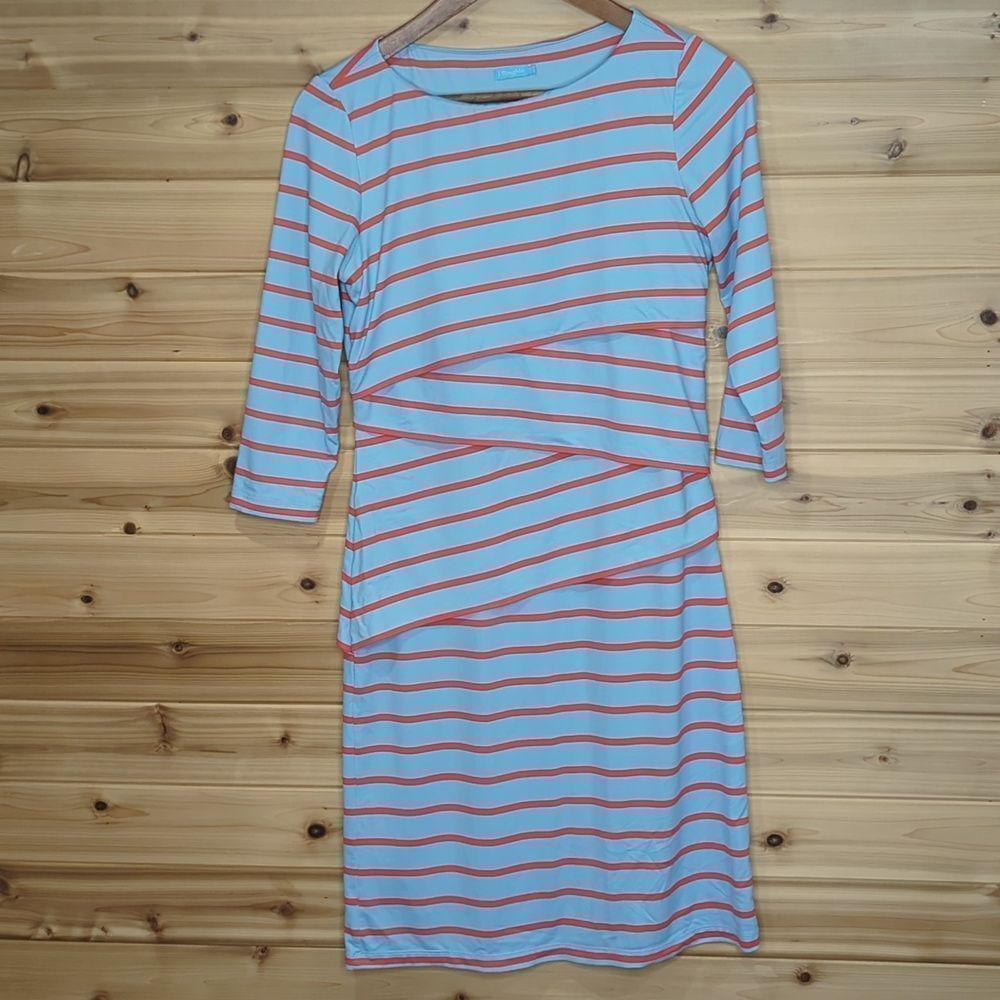 J. McLauglin Dress Womens Small Blue Striped Tiered Knee Length Classic Colorful